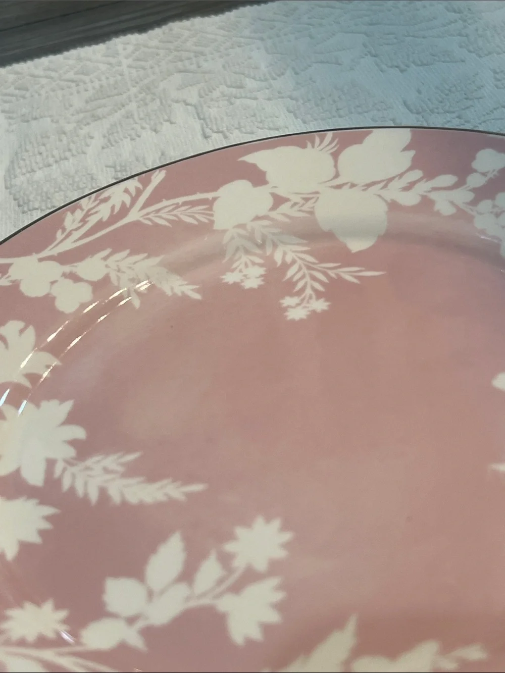 3 Pottery Barn Pink & White Floral Plates Gold Trim 8.75 Inch